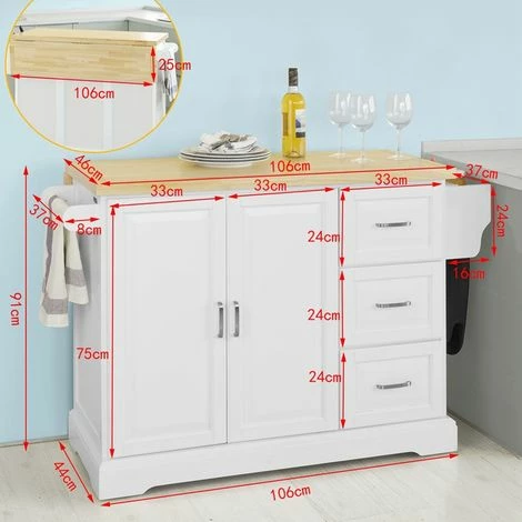 SoBuy Extendable Kitchen Trolley Cart Island, FKW41-WN SoBuy Extendable Kitchen Trolley Cart Island, FKW41-WN -SOBUY Shop 7564820 2