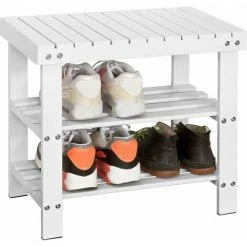SoBuy Bamboo Shoe Rack With Seat On Top, Bathroom Shelf, L50cm, FSR02-K-W