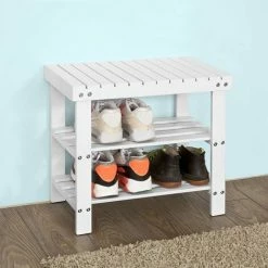 SoBuy Bamboo Shoe Rack With Seat On Top, Bathroom Shelf, L50cm, FSR02-K-W -SOBUY Shop 7564822 3