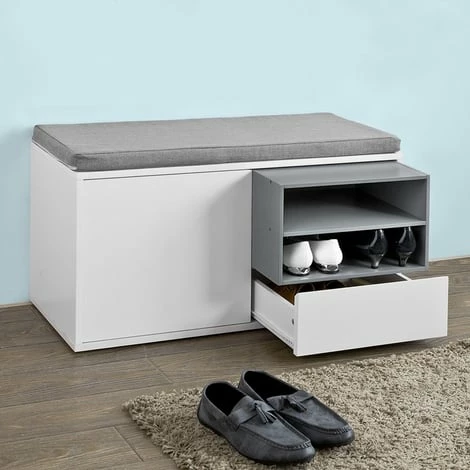 SoBuy Hallway Shoe Storage Bench Cabinet With Cushion, FSR37-W 1 SoBuy Hallway Shoe Storage Bench Cabinet With Cushion, FSR37-W