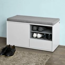 SoBuy Hallway Shoe Storage Bench Cabinet With Cushion, FSR37-W 7 SoBuy Hallway Shoe Storage Bench Cabinet With Cushion, FSR37-W -SOBUY Shop 7564832 3