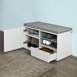 SoBuy Hallway Shoe Storage Bench Cabinet With Cushion, FSR37-W 8 SoBuy Hallway Shoe Storage Bench Cabinet With Cushion, FSR37-W -SOBUY Shop 7564832 4