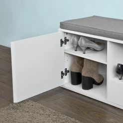 SoBuy Hallway Shoe Storage Bench Cabinet With Cushion, FSR37-W 9 SoBuy Hallway Shoe Storage Bench Cabinet With Cushion, FSR37-W -SOBUY Shop 7564832 5
