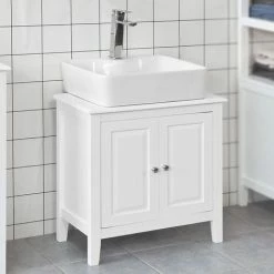 SoBuy White Wood Under Sink Basin Bathroom Storage Cabinet Unit, FRG202-W