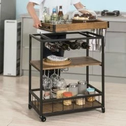 SoBuy Industrial Vintage Wood Metal 3 Tiers Kitchen Serving Trolley FKW56-N -SOBUY Shop 8230475 3