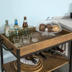 SoBuy Industrial Vintage Wood Metal 3 Tiers Kitchen Serving Trolley FKW56-N -SOBUY Shop 8230475 4