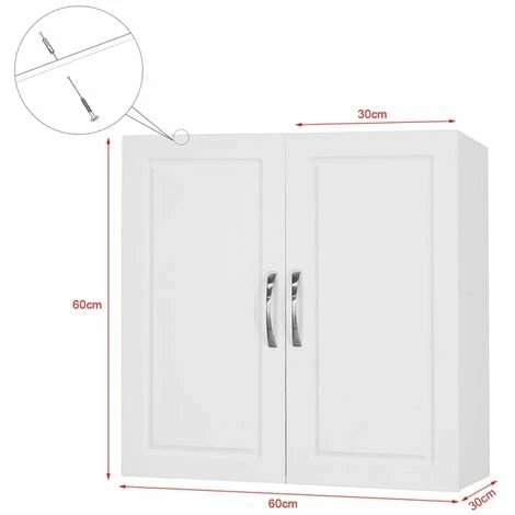 SoBuy White Kitchen Bathroom Wall Unit With Double Doors FRG231-W 2 SoBuy White Kitchen Bathroom Wall Unit With Double Doors FRG231-W - Image 2