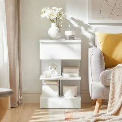 SoBuy Bedside Side Table With Drawer & Storage Shelve,FBT49-W -SOBUY Shop 8489627 3