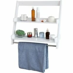 SoBuy White Wood Wall Mounted Storage Rack Bathroom Towel Rail FRG117-W