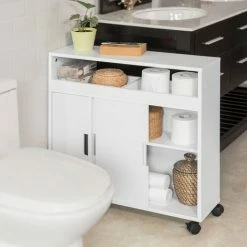 SoBuy Bathroom Toilet Paper Roll Brushes Holders Storage Cabinet BZR02-W -SOBUY Shop 9500442 3